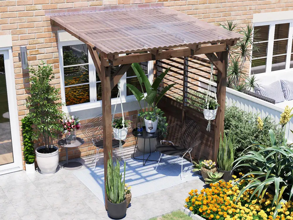 Brise Soleil With Roof & Privacy Panel Approx. W2m x D1.8m / W6'6" x D6'