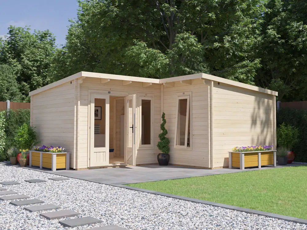 Pent L Shaped Log Cabin