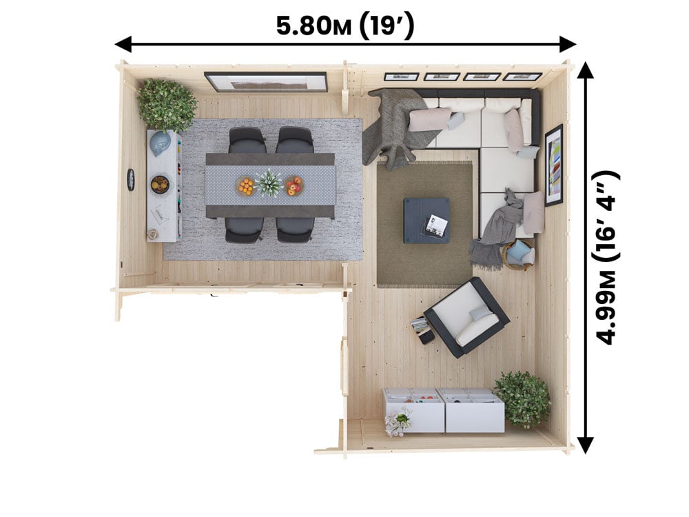 Pent L Shaped Log Cabin